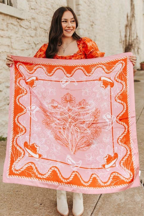 Pink Red Bootstitch Printed Wild Rag