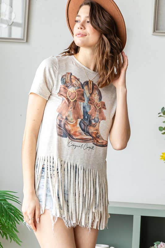 Boots & Bling Fringe Tee