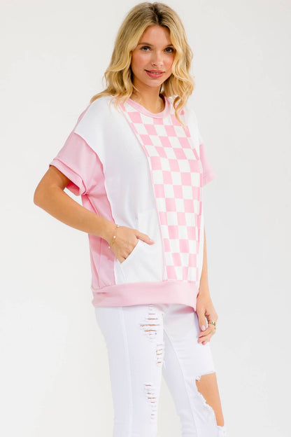 Modern Pink Pony Check Top