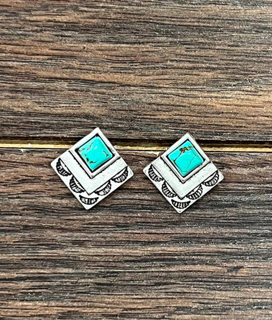 0.8" Boho Turquoise Stud Earrings