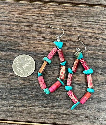 2" Rectangular Coral Gem Earrings