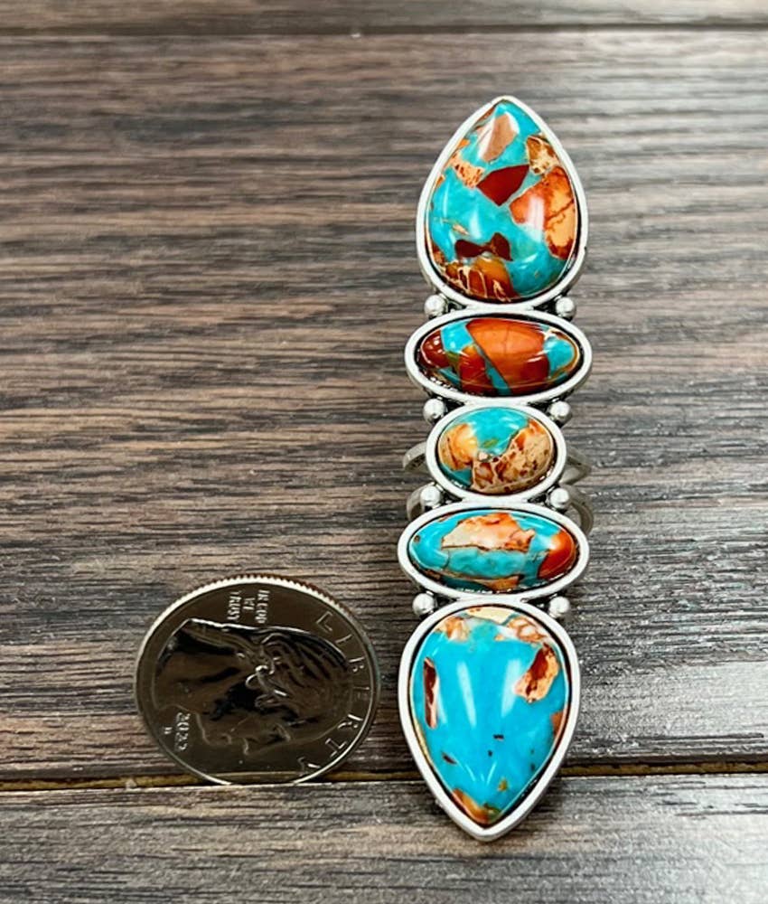 Spiny Totem Gemstone Adjustable Ring