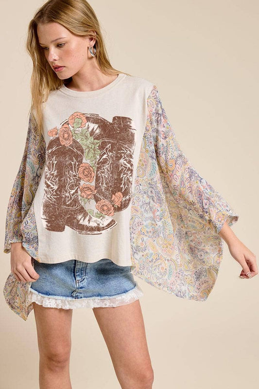 Floral Boots Western Tunic Top