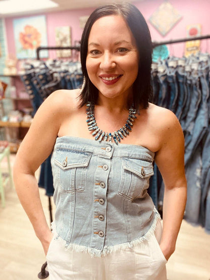 Denim Daydream Top - Roaming Gypsy Boutique