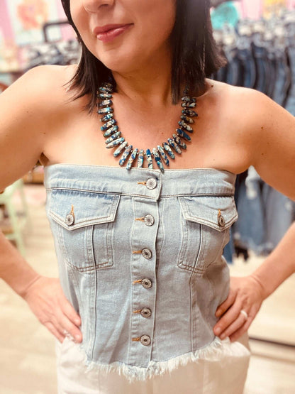 Denim Daydream Top - Roaming Gypsy Boutique
