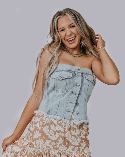 Denim Daydream Top - Roaming Gypsy Boutique