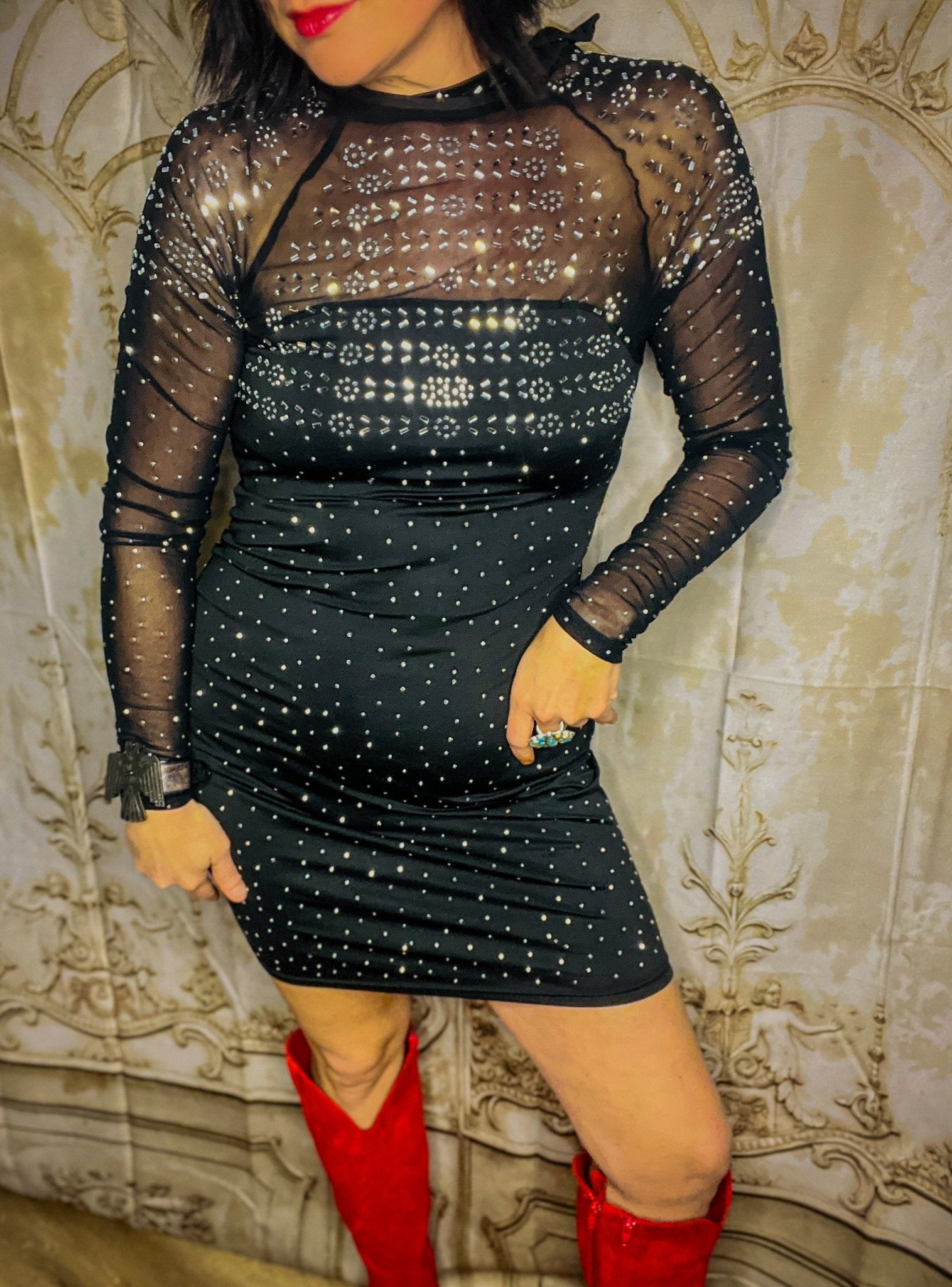 Dolly Revolution Black Rhinestone Dress - Roaming Gypsy Boutique
