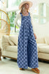 Double Take Checkered Sleeveless Wide Leg Denim Jumpsuit - Roaming Gypsy Boutique