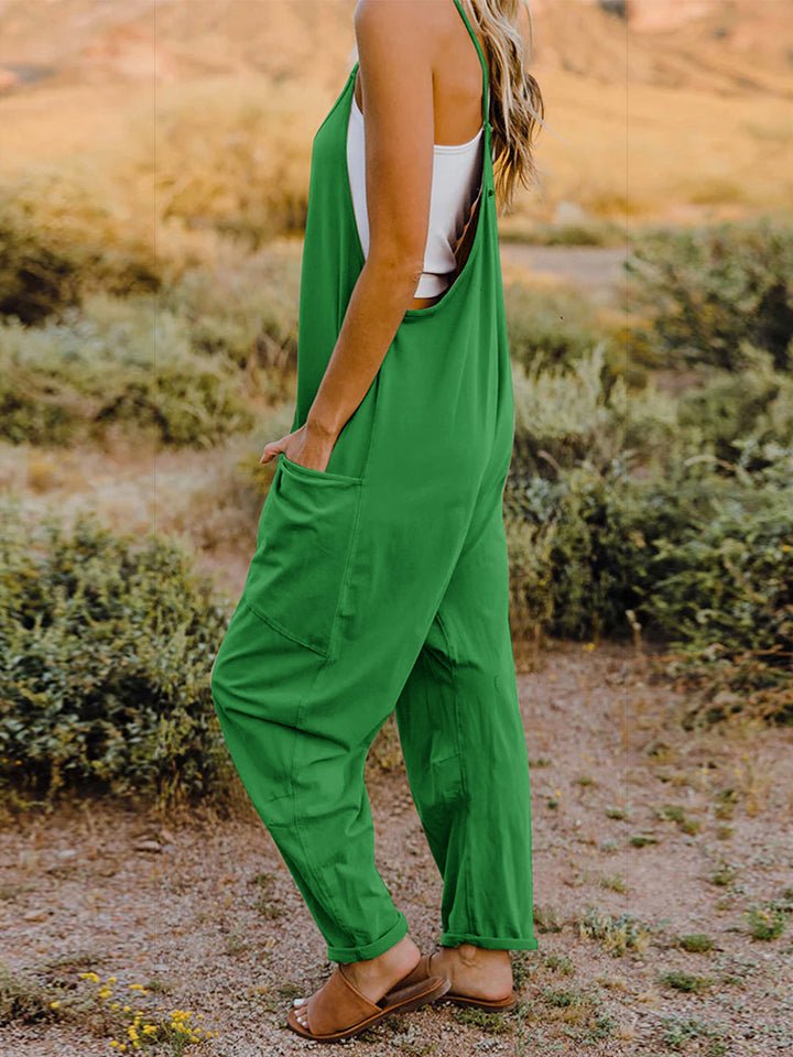 Double Take Full Size Sleeveless V - Neck Pocketed Jumpsuit - Roaming Gypsy Boutique