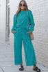 Double Take Full Size Textured Long Sleeve Top and Drawstring Pants Set - Roaming Gypsy Boutique