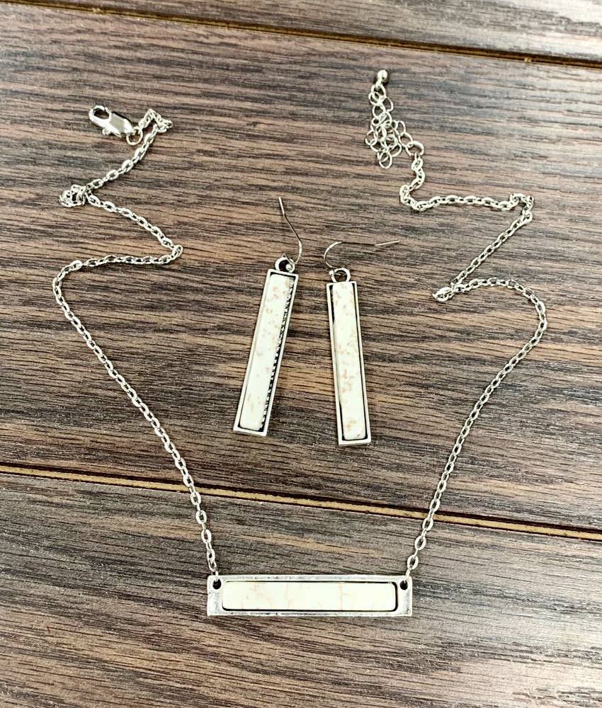 16" Bar White Turquoise Necklace Earrings Set