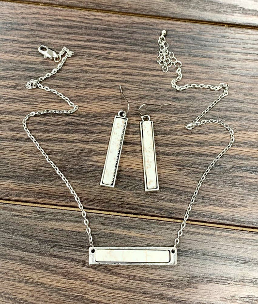 16" Bar White Turquoise Necklace Earrings Set