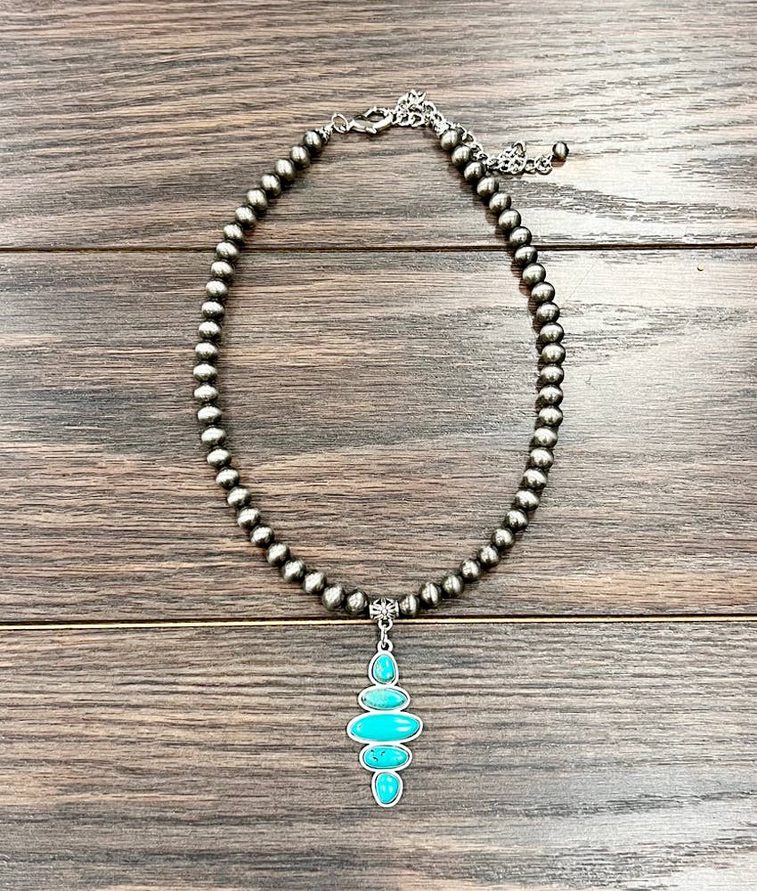 16" 8mm Western Bead Turquoise Necklace
