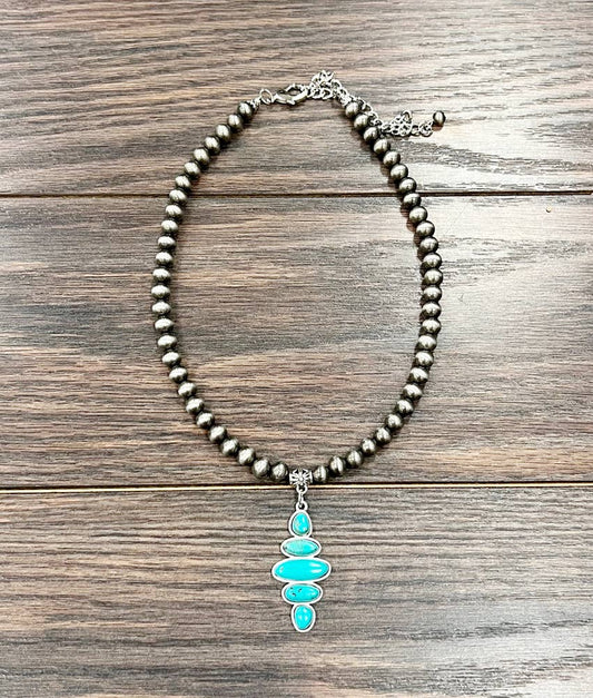 16" 8mm Western Bead Turquoise Necklace