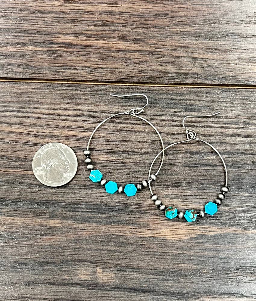 Hexa Turquoise Gem Hoop Earrings