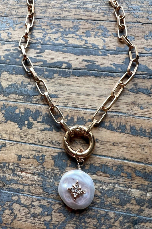 gold pearl star necklace