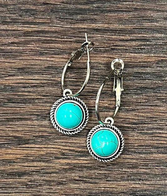 1" 10mm Turquoise Hoop Earrings
