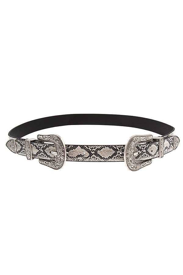 ETCHED DOUBLE SIDED BUCKLE FAUX LEATHER BELT 23 - Roaming Gypsy Boutique