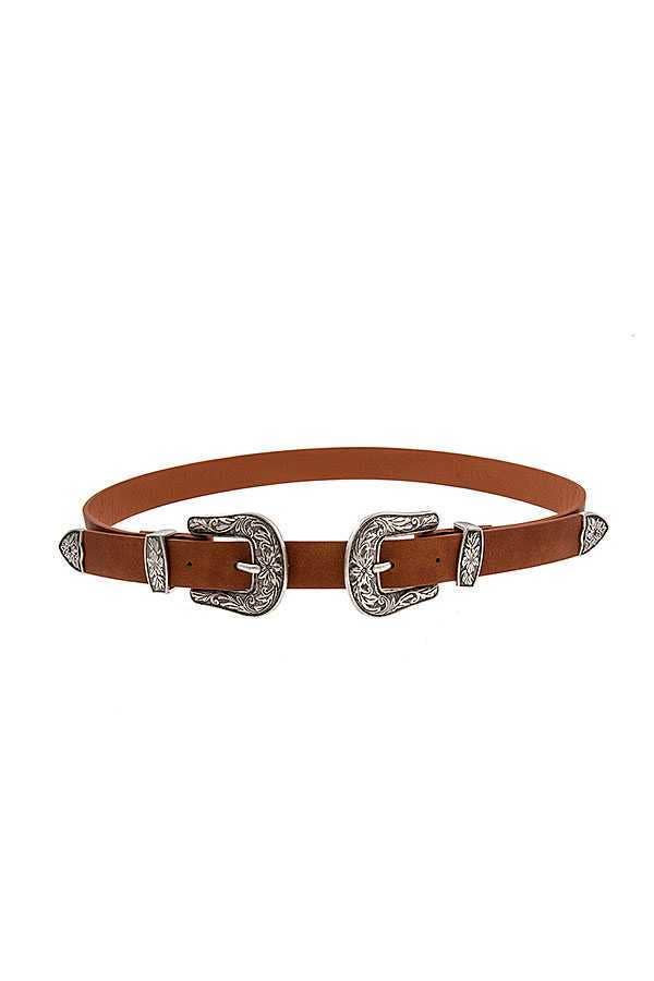 ETCHED DOUBLE SIDED BUCKLE FAUX LEATHER BELT 23 - Roaming Gypsy Boutique