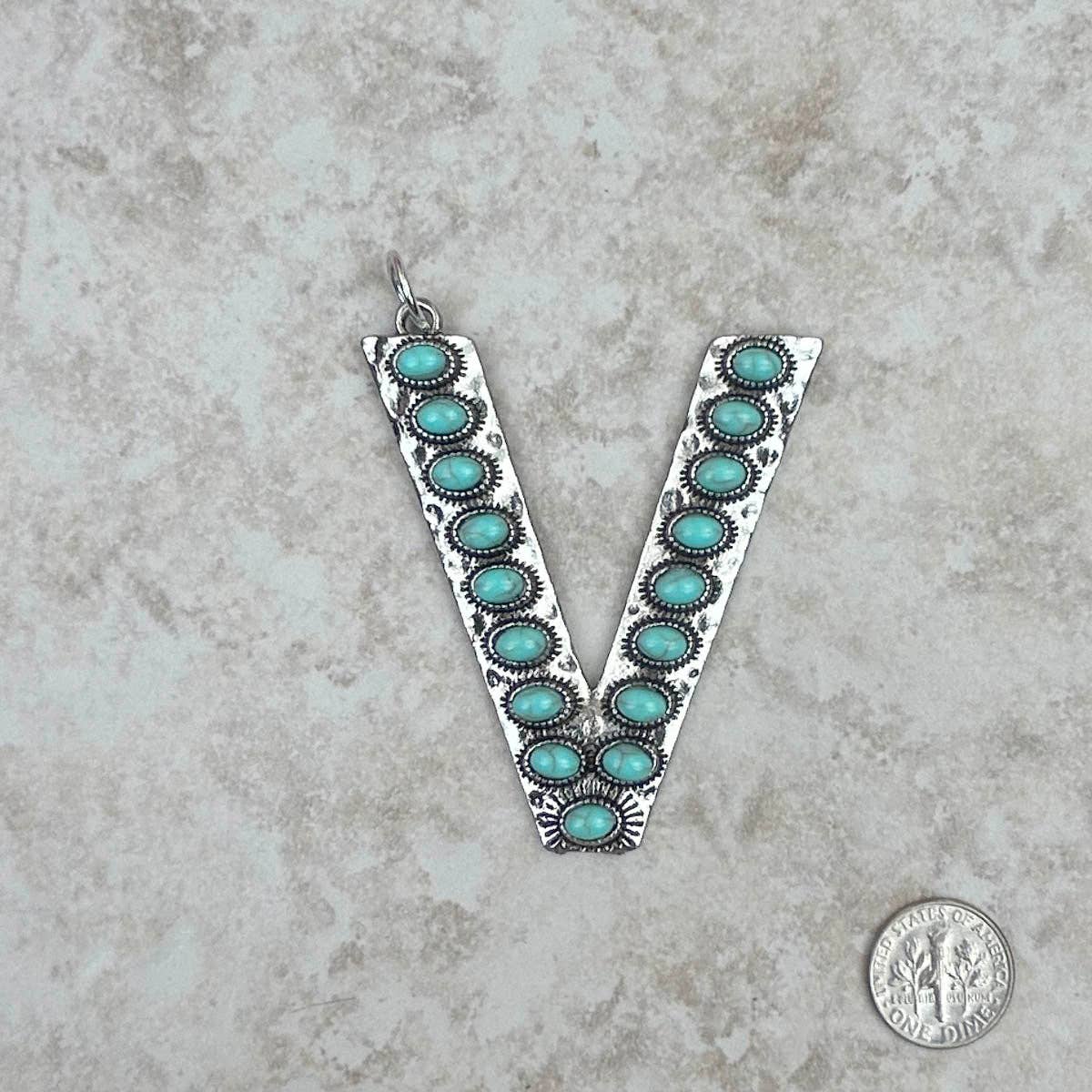 Western Faux Turquoise Initial Pendant