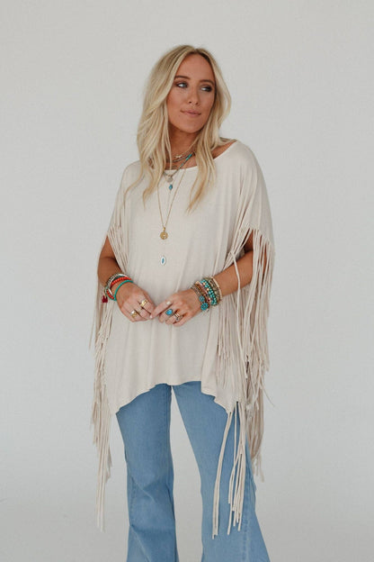 Boho Darlin Fringe Top - Oat