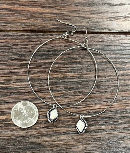 10mm White Diamond Hoop Earrings