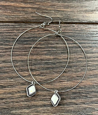 10mm White Diamond Hoop Earrings