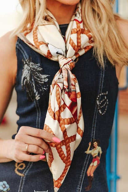 Cream Rope Horse Printed Wild Rag