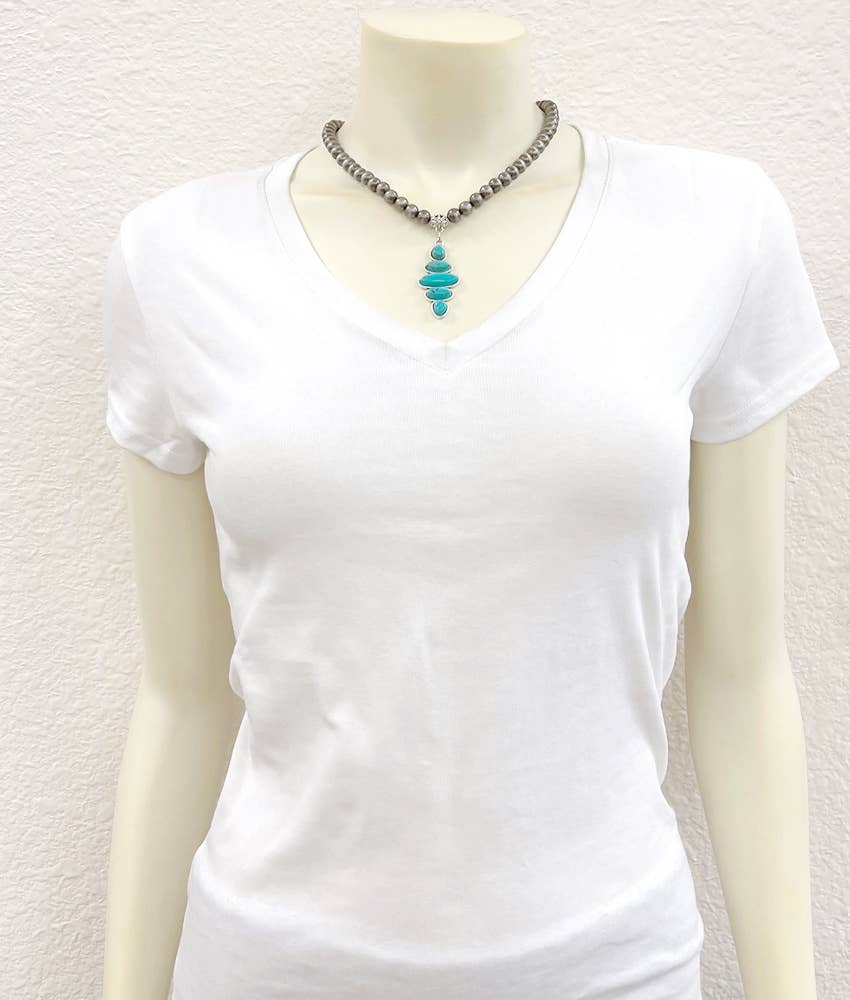16" 8mm Western Bead Turquoise Necklace