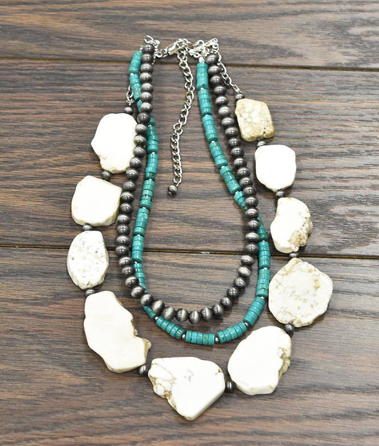 Handmade 3-strand Navajo White Turquoise Necklace