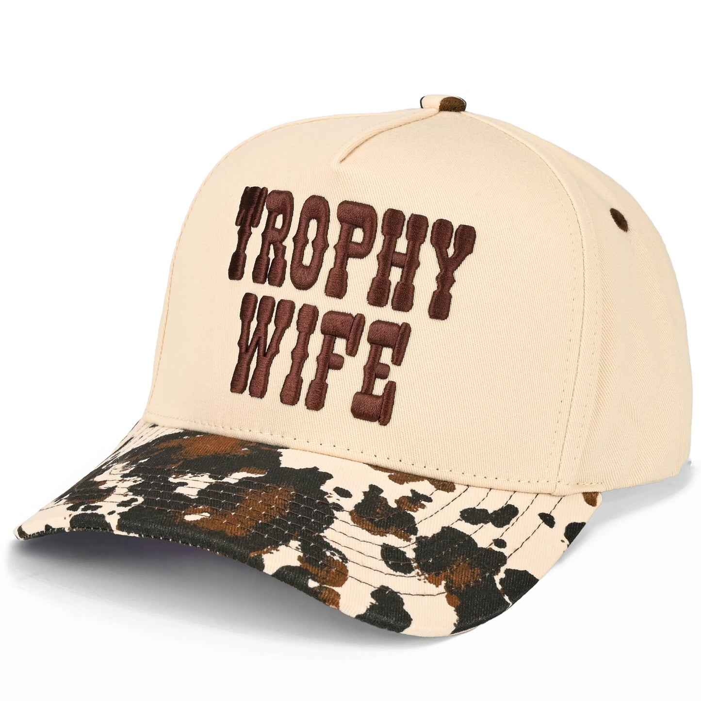 Trophy Wife Embroidered Cow Print Trucker Hat