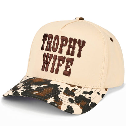 Trophy Wife Embroidered Cow Print Trucker Hat