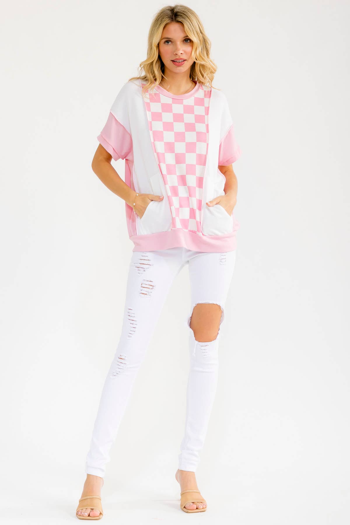 Modern Pink Pony Check Top