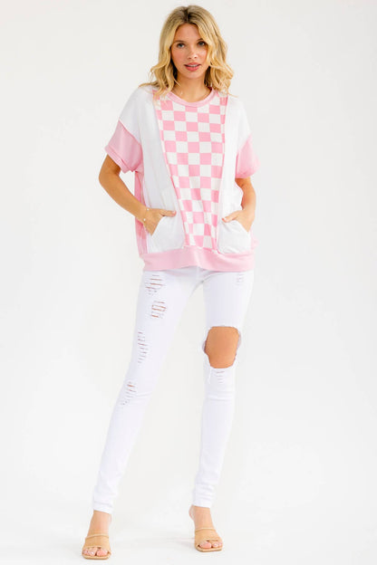 Modern Pink Pony Check Top