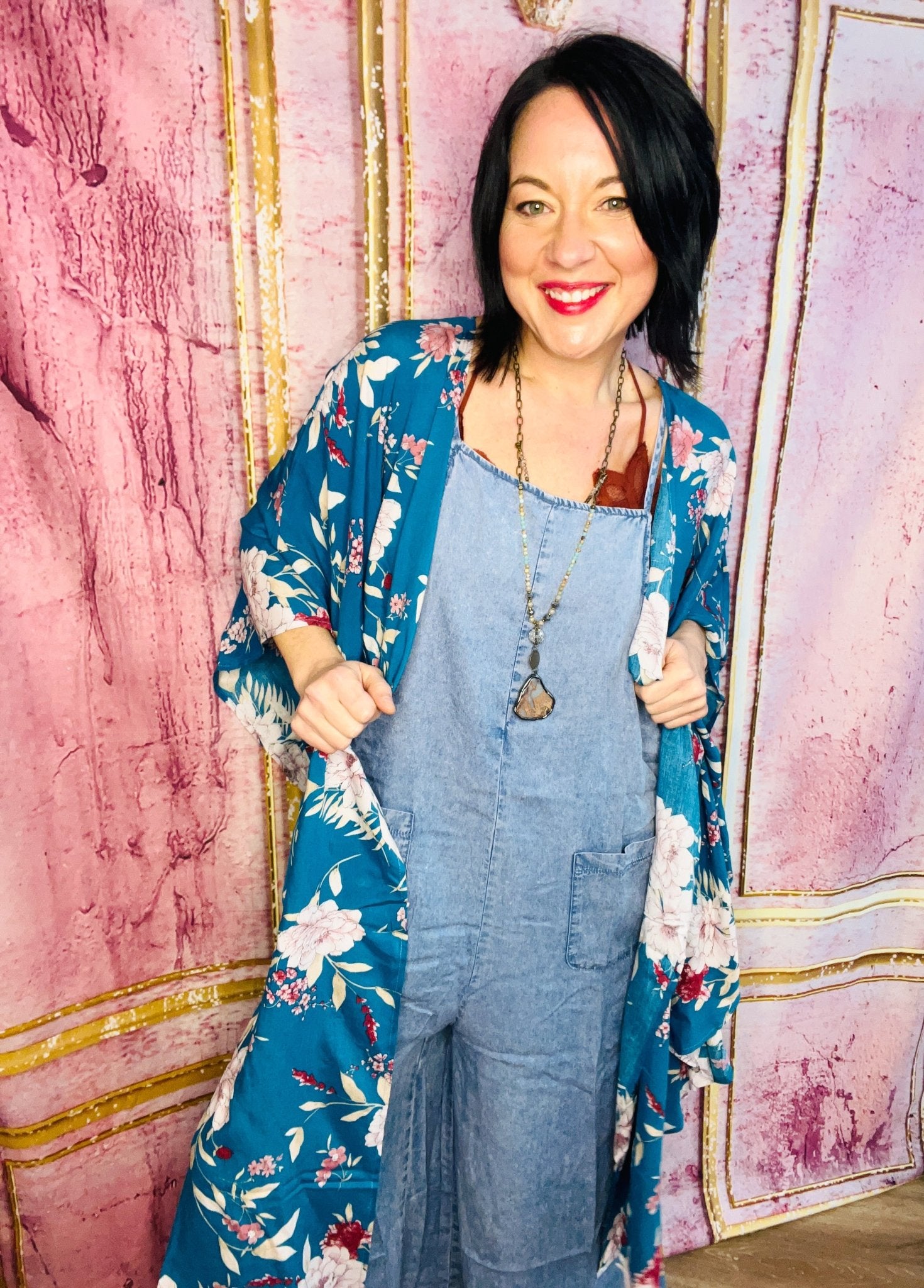 Flowing Floral Kimono with Butterfly Sleeves - Roaming Gypsy Boutique