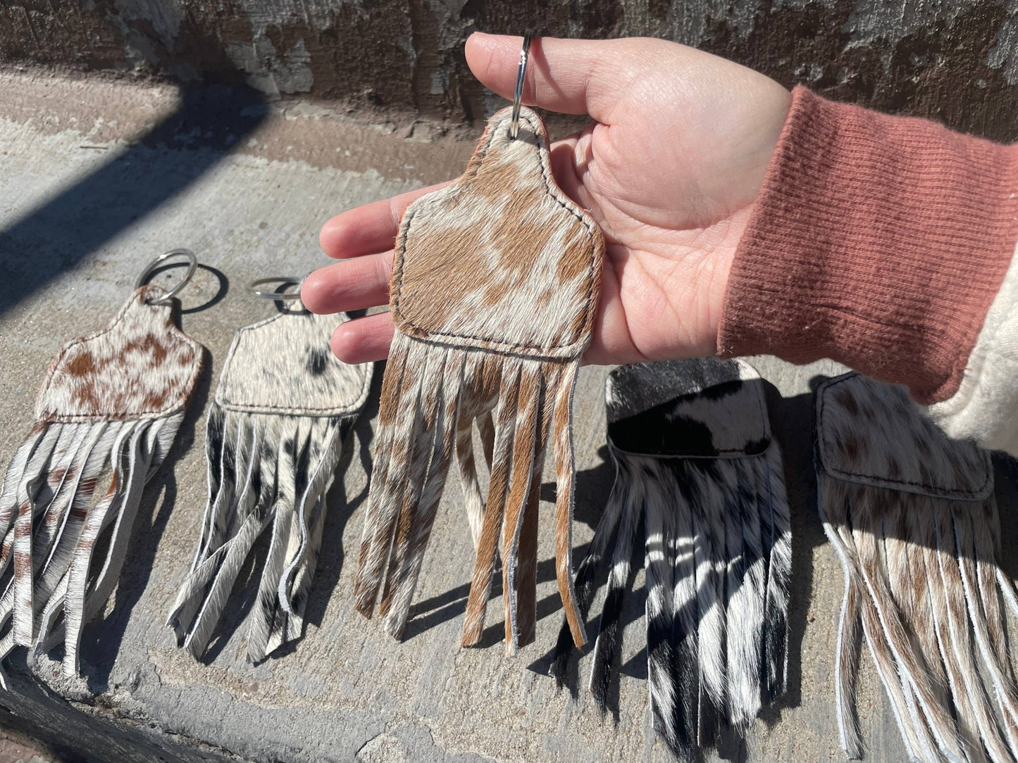 Fringe Cowtag Cowhide Keychain - Roaming Gypsy Boutique