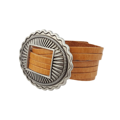 Genuine Leather Cuff with Sliding Concho - Roaming Gypsy Boutique