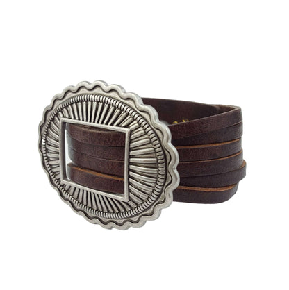 Genuine Leather Cuff with Sliding Concho - Roaming Gypsy Boutique