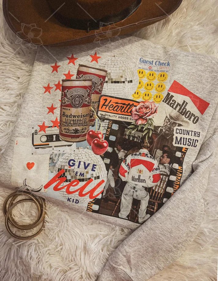 Give'em Heck Collage Tee - Roaming Gypsy Boutique