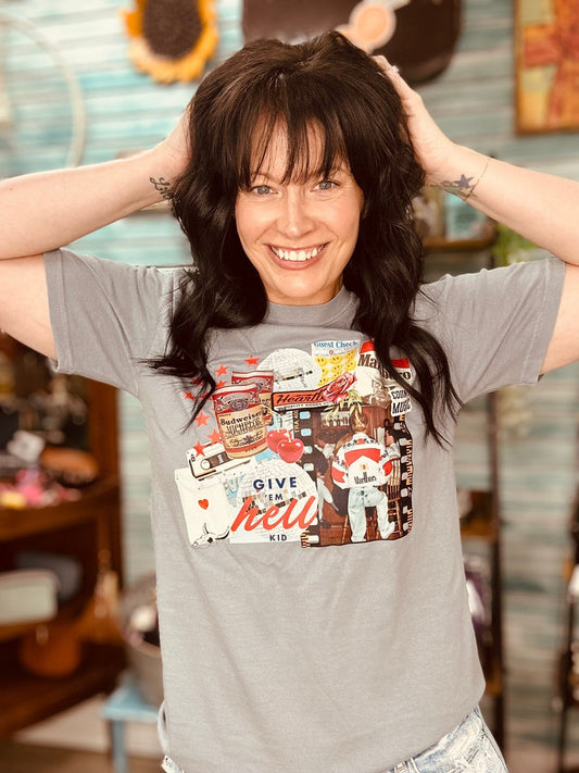 Give'em Heck Collage Tee - Roaming Gypsy Boutique