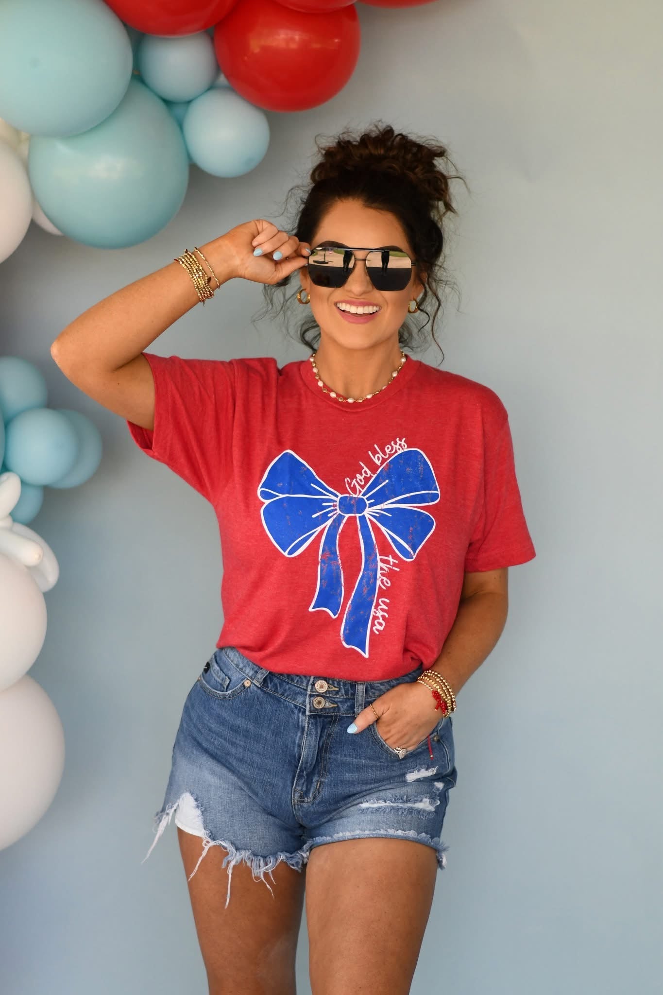 God Bless the USA Bow Tee - Roaming Gypsy Boutique
