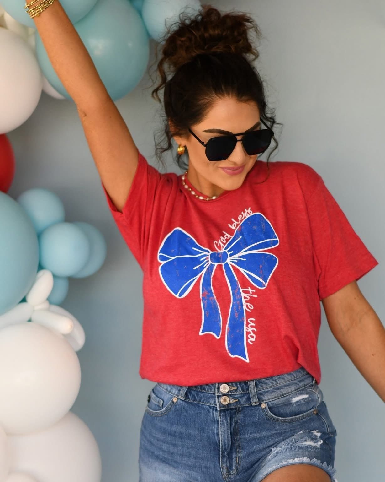 God Bless the USA Bow Tee - Roaming Gypsy Boutique