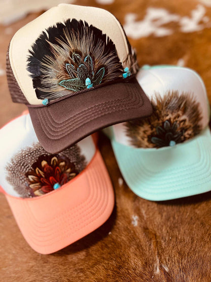 Gypsy Custom Feather Trucker Hat - Roaming Gypsy Boutique