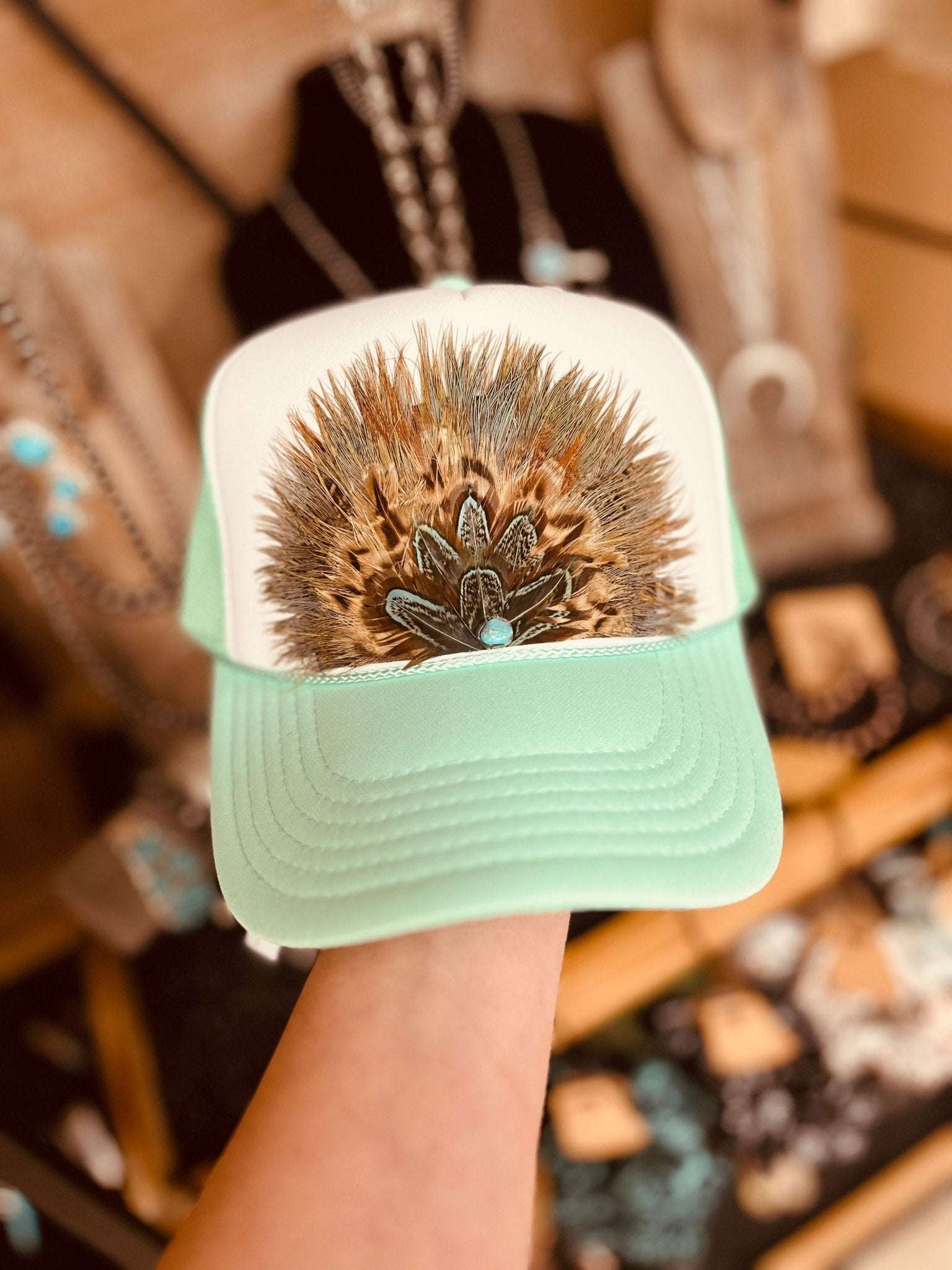 Gypsy Custom Feather Trucker Hat - Roaming Gypsy Boutique