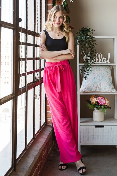 Heimish Full Size Front Tie Pants with Paperbag Waistband Plus Size - Roaming Gypsy Boutique