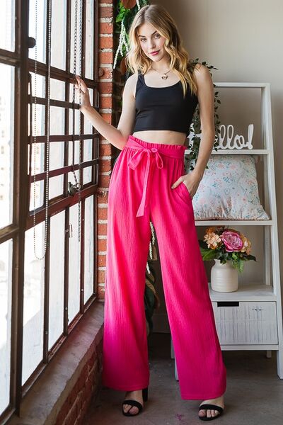 Heimish Full Size Front Tie Pants with Paperbag Waistband Plus Size - Roaming Gypsy Boutique