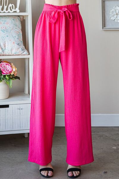 Heimish Full Size Front Tie Pants with Paperbag Waistband Plus Size - Roaming Gypsy Boutique