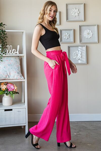 Heimish Full Size Front Tie Pants with Paperbag Waistband Plus Size - Roaming Gypsy Boutique