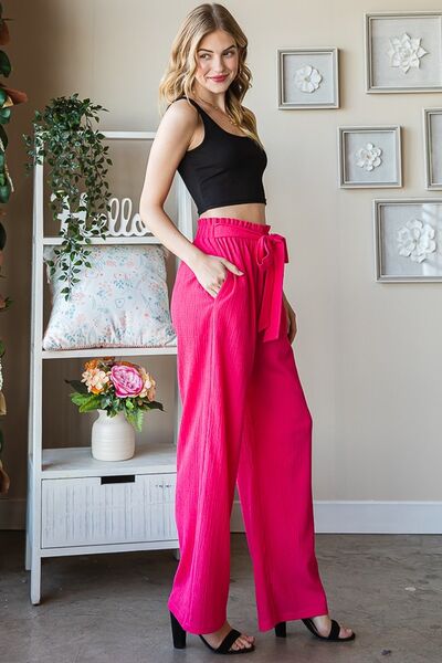 Heimish Full Size Front Tie Pants with Paperbag Waistband Plus Size - Roaming Gypsy Boutique