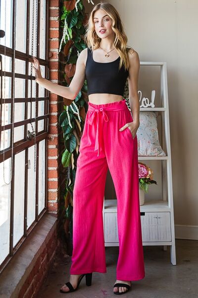 Heimish Full Size Front Tie Pants with Paperbag Waistband Plus Size - Roaming Gypsy Boutique